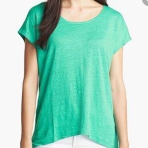 Eileen Fisher linen jersey tee in mint green w/ yellow contrasting thread Medium